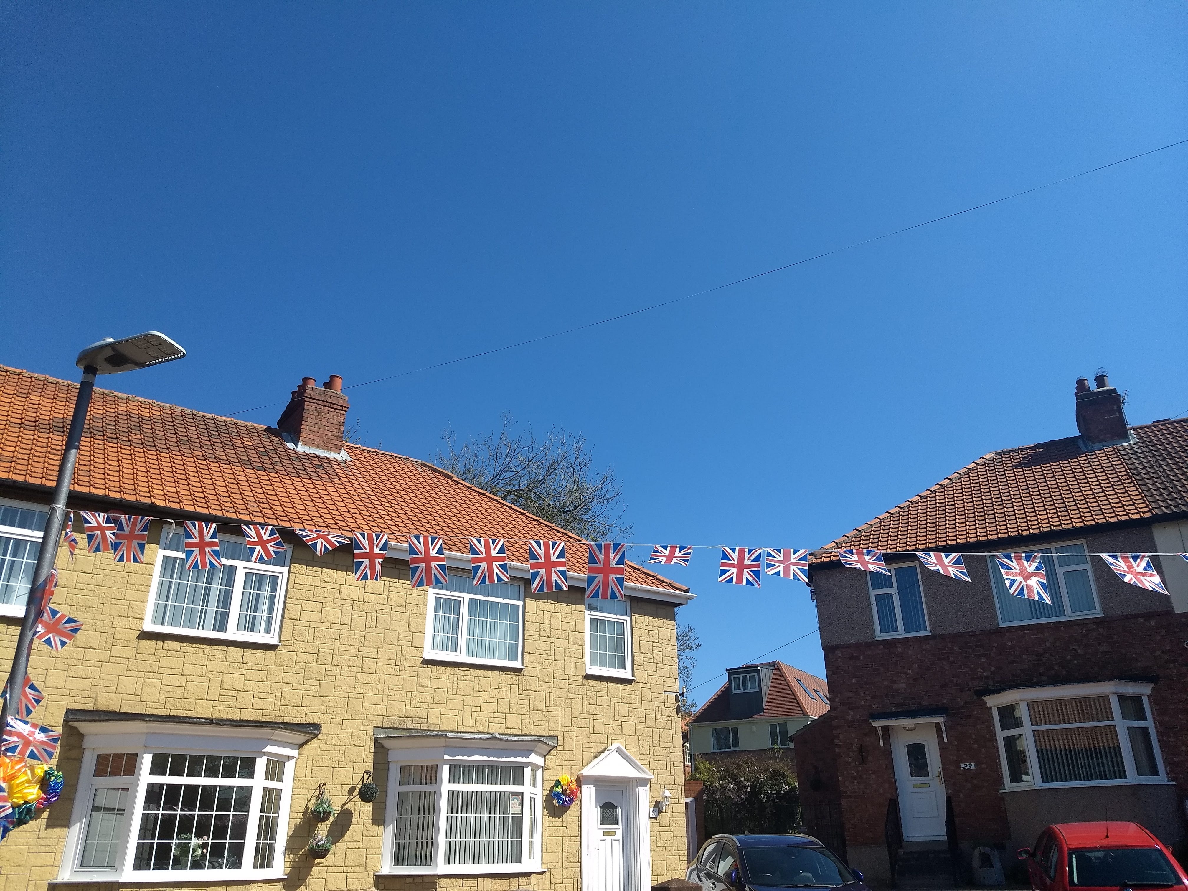 VE Day bunting in a street